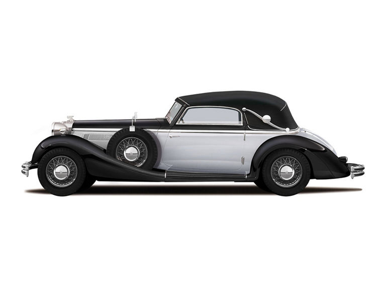 Illustration des Horch 853 in grau vor weißem Hintergrund